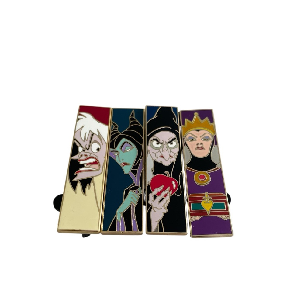 Disney Pins Set of 4 Slimline Villain Maleficent Evil Queen Hag Cruella LE 1000